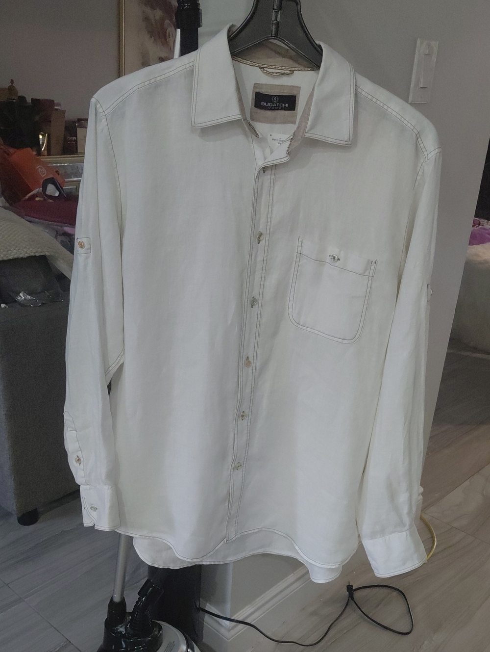 Bugatchi Men's Cream White Casual Button-Down Shirt